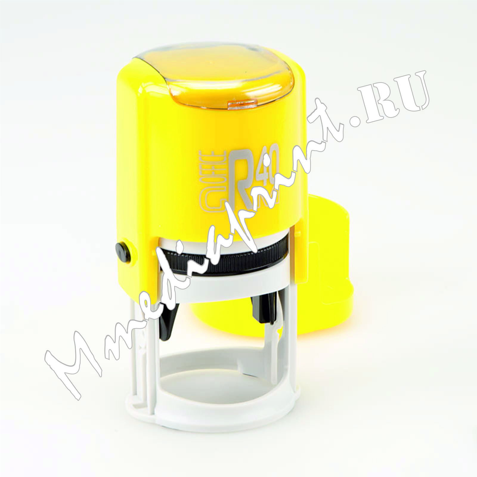 Автоматическая оснастка для печати с защитным боксом цвет Желтый глянцевый диаметр 40мм.