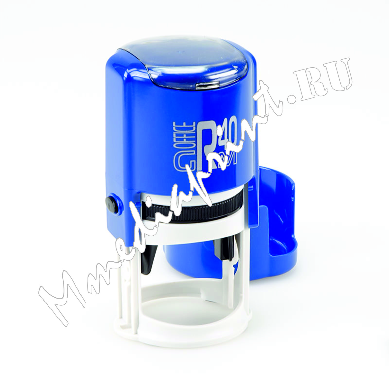 Автоматическая оснастка для печати с защитным боксом цвет Синяя глянцевый диаметр 40 мм.